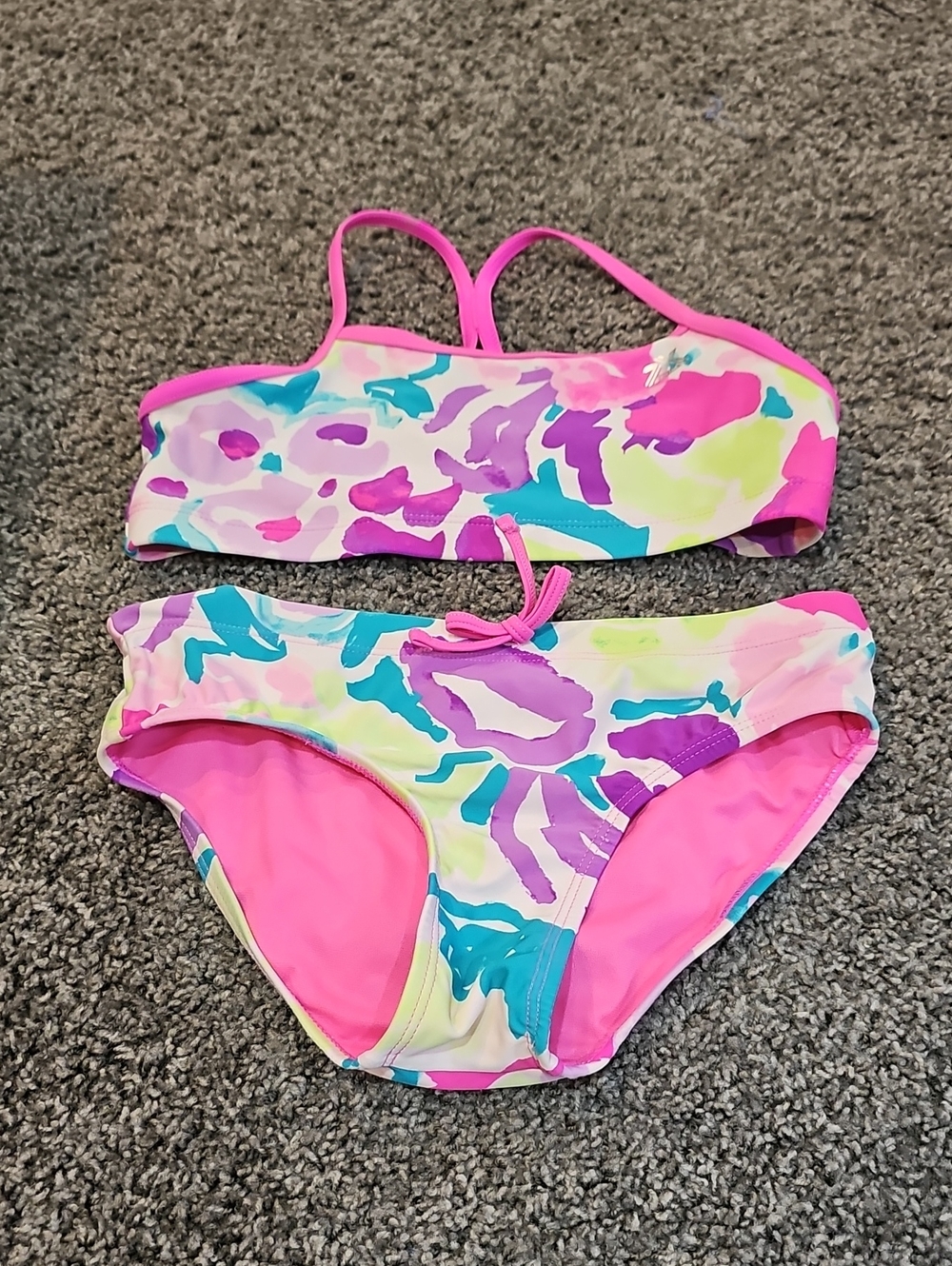 ZeroXposur Girls' Pink Multi Floral Print Bikini & Hot Pink Rashguard Size 10/12
